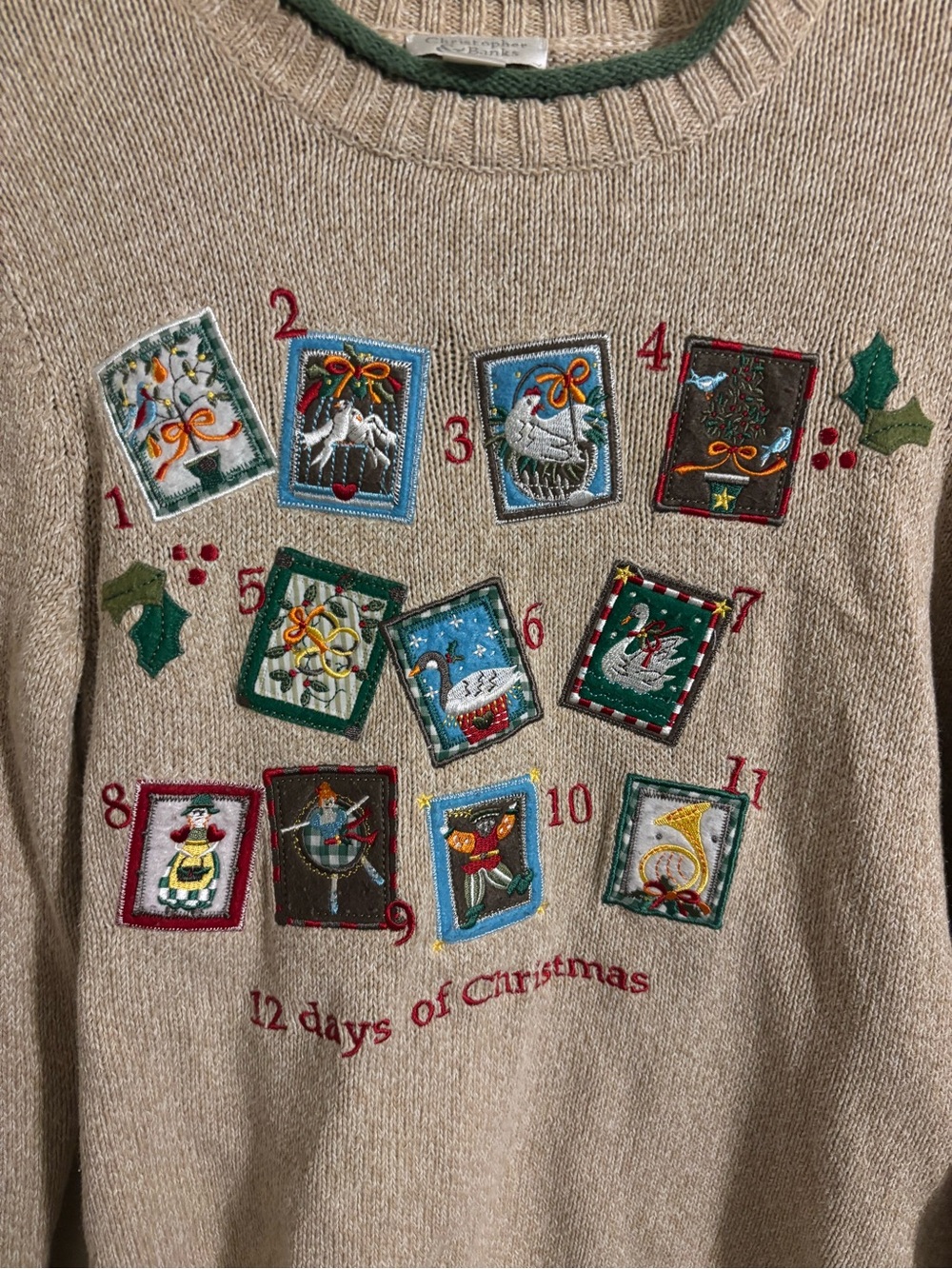 Christopher‎ & Banks 12 Days Of Christmas Embroidered Pullover Sweater Small - Picture 2 of 5